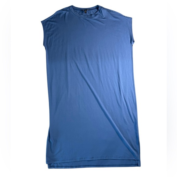 Eileen Fisher Coast Blue Crewneck Boxy Shirt Dress Size Large Lagenlook Boho - Picture 2 of 6